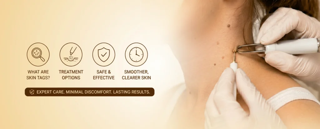 Skin Tag Removal Treatment in Pune showing professional removal of neck skin tags using advanced dermatological technology...